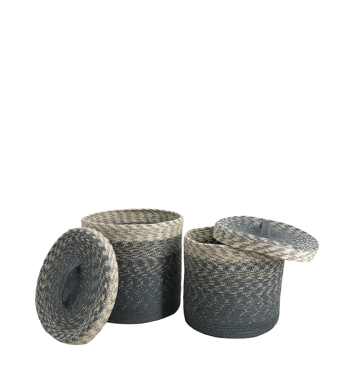 Set 2 cosuri pentru depozitare cu capac, din iuta, Liddi S2 Bleumarin / Crem, Ø30xH30 / Ø26xH26 cm