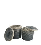 Set 2 cosuri pentru depozitare cu capac, din iuta, Liddi S2 Bleumarin / Crem, Ø30xH30 / Ø26xH26 cm