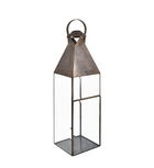 Felinar decorativ din sticla si metal, Rectangular Bezel Small Transparent / Alama, L20xl20xH70 cm