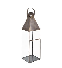 Felinar decorativ din sticla si metal, Rectangular Bezel Small Transparent / Alama, L20xl20xH70 cm