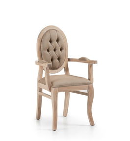 Scaun tapitat cu stofa si picioare din lemn Bromo Bej / Natural, l59xA53xH105 cm