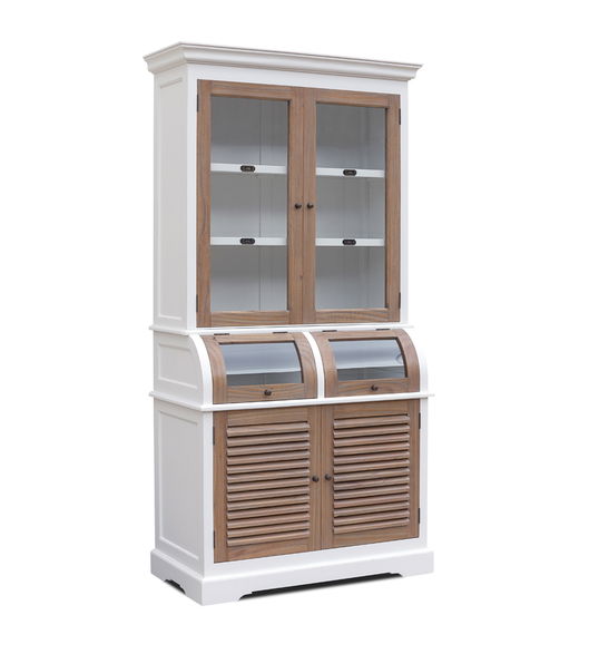 Vitrina din lemn cu 6 usi, Noble Alb / Natural, l110xA52xH210 cm