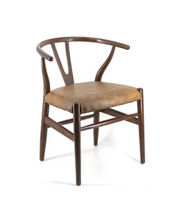 Scaun tapitat cu piele ecologica si picioare din lemn, Chuck Camel / Nuc, l50xA50xH73 cm