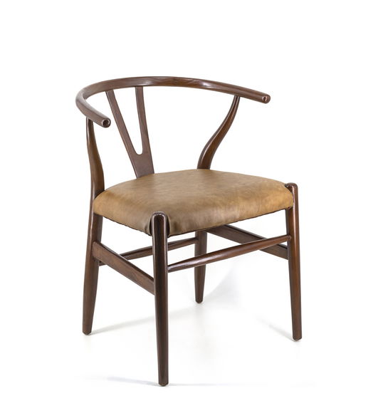 Scaun tapitat cu piele ecologica si picioare din lemn, Chuck Camel / Nuc, l50xA50xH73 cm