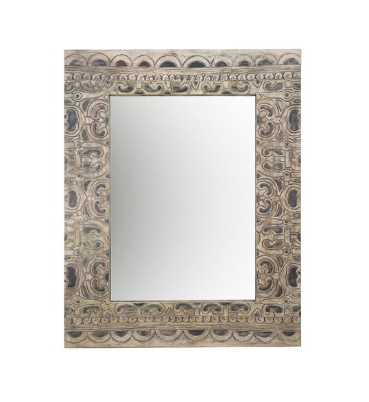 Oglinda decorativa din lemn de albasia, Ethnic Carved Natural, l80xH100 cm