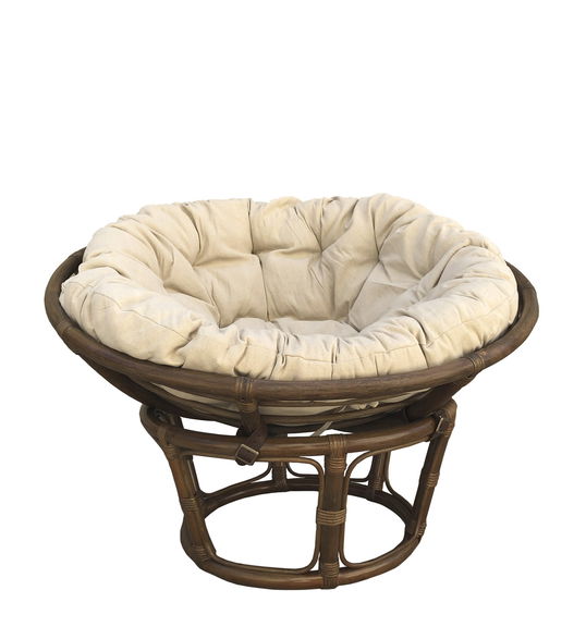 Fotoliu fix din ratan si perna detasabila tapitata cu stofa, Papasan Bej, Ø100xH75 cm