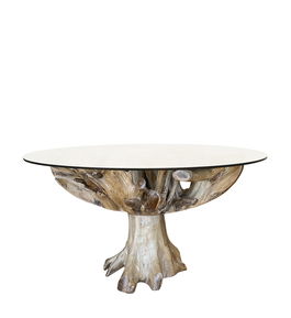 Masa rotunda din lemn si sticla, Teak Root Natural, Ø150xH78 cm