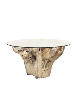 Masa rotunda din lemn si sticla, Teak Root Bleached Natural, Ø150xH78 cm