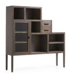 Biblioteca din lemn si metal, cu 2 sertare si 1 usa, Spartan Maro Inchis, l150xA35xH150 cm