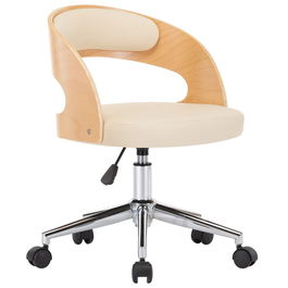 Scaun de birou tapitat cu piele ecologica, Derek Crem / Natural, l48xA53xH66,5-74,5 cm