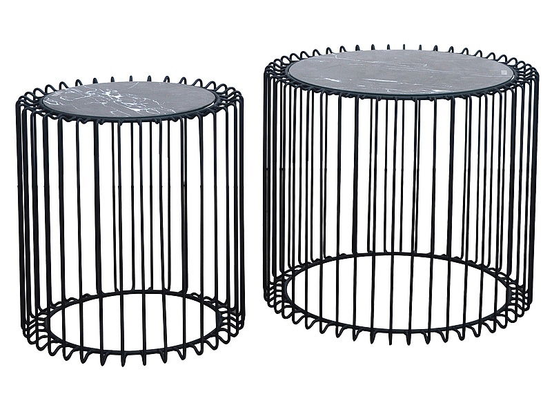 Set 2 mese de cafea din sticla si metal, Lucian Negru, Ø52xH45 cm / Ø40xH42 cm