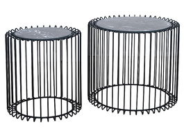 Set 2 mese de cafea din sticla si metal, Lucian Negru, Ø52xH45 cm / Ø40xH42 cm