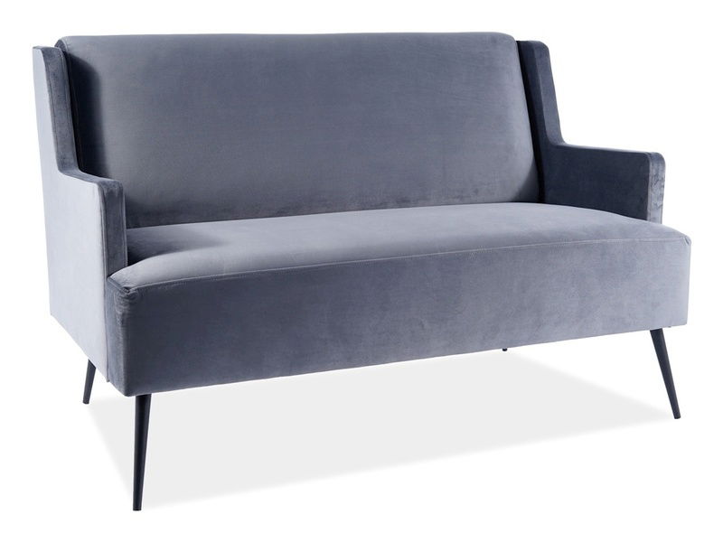 Canapea fixa tapitata cu stofa, 2 locuri Gwen Velvet Gri / Negru, l130xA75xH86 cm