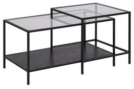 Set 2 mese de cafea din sticla, pal si metal, Seaford Transparent / Antracit / Negru, L90xl50xH45 cm / L55xl55xH50 cm