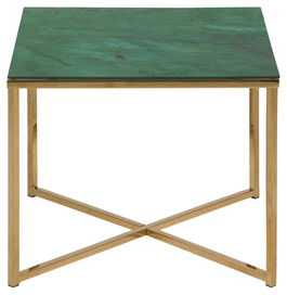 Masa de cafea din sticla si metal, Alisma II Square Verde Inchis / Auriu, L50xl50xH42 cm