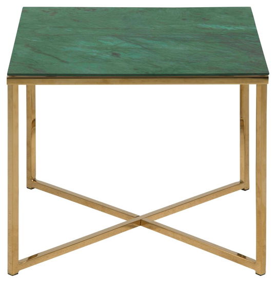 Masa de cafea din sticla si metal, Alisma II Square Verde Inchis / Auriu, L50xl50xH42 cm