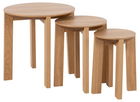 Set 3 mese de cafea din furnir si lemn, Maxime Stejar, Ø50xH50 cm / Ø35xH40 cm / Ø27xH45 cm