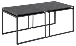 Set 3 mese de cafea din pal si metal, Infinity Negru, L120xl60xH48 cm / L56xl56xH44 cm