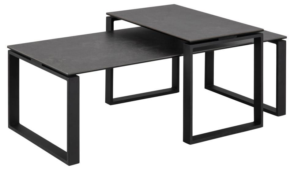 Set 2 mese de cafea din ceramica si metal, Katrine Negru, L115xl55xH37,5 cm / L69xl40xH45 cm