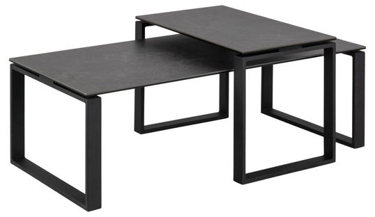 Set 2 mese de cafea din ceramica si metal, Katrine Negru, L115xl55xH37,5 cm / L69xl40xH45 cm