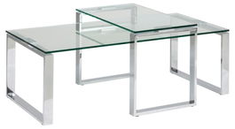 Set 2 mese de cafea din sticla si metal, Katrine Transparent / Crom, L115xl55xH37,5 cm / L69xl40xH45 cm