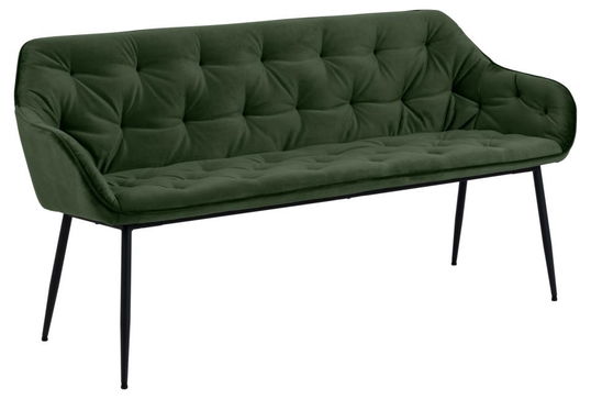 Banca tapitata cu stofa si picioare metalice, Brooke Velvet Verde Inchis / Negru, l167xA57xH84,5 cm