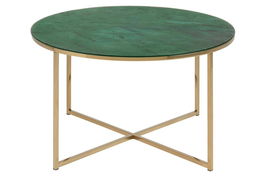 Masa de cafea din sticla si metal, Alisma Verde Inchis / Auriu, Ø80xH45 cm