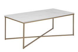 Masa de cafea din marmura si metal, Alisma Rectangle II Alb / Alama, L120xl60xH46 cm