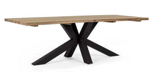 Masa de gradina / terasa din lemn reciclat de tec si metal, Ramsey Natural / Negru, L240xl100xH77 cm