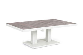 Masa de gradina / terasa din ceramica si metal, cu inaltime reglabila, Truman Stejar Dark Grey / Alb, L140xl85xH49-72 cm