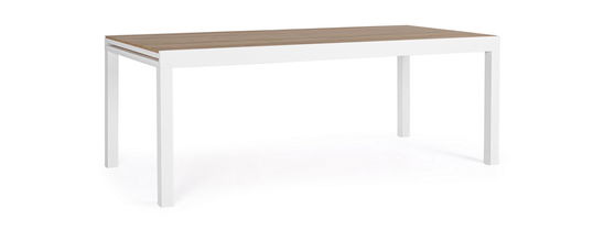 Masa extensibila de gradina / terasa din lemn compozit si metal, Elias I Natural / Alb, L200-300xl95xH74 cm