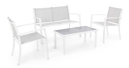 Set mobilier pentru gradina / terasa, Peder Gri Deschis / Alb, banca 2 locuri + 2 scaune + masa de cafea