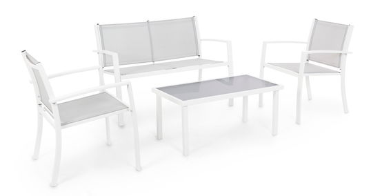 Set mobilier pentru gradina / terasa, Peder Gri Deschis / Alb, banca 2 locuri + 2 scaune + masa de cafea