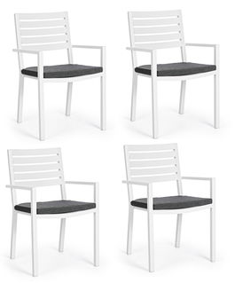 Set 4 scaune de gradina / terasa din metal cu perne detasabile, Helina Gri Inchis / Alb, l55xA56,5xH86,5 cm