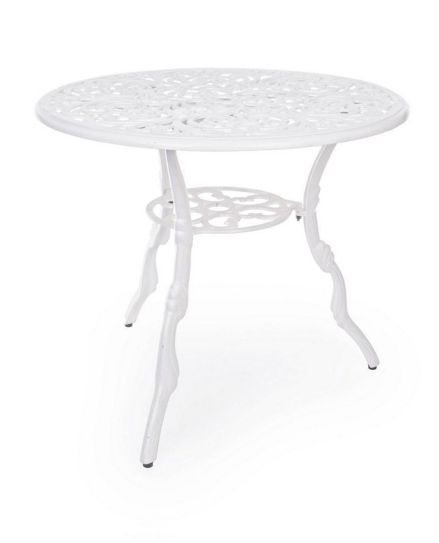 Masa de gradina / terasa din metal, Victoria Small Alb, Ø80xH67 cm