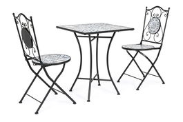 Set masa + 2 scaune pliabile pentru gradina / terasa, din ceramica si metal, Erice Square Multicolor / Negru, L60xl60xH75 cm