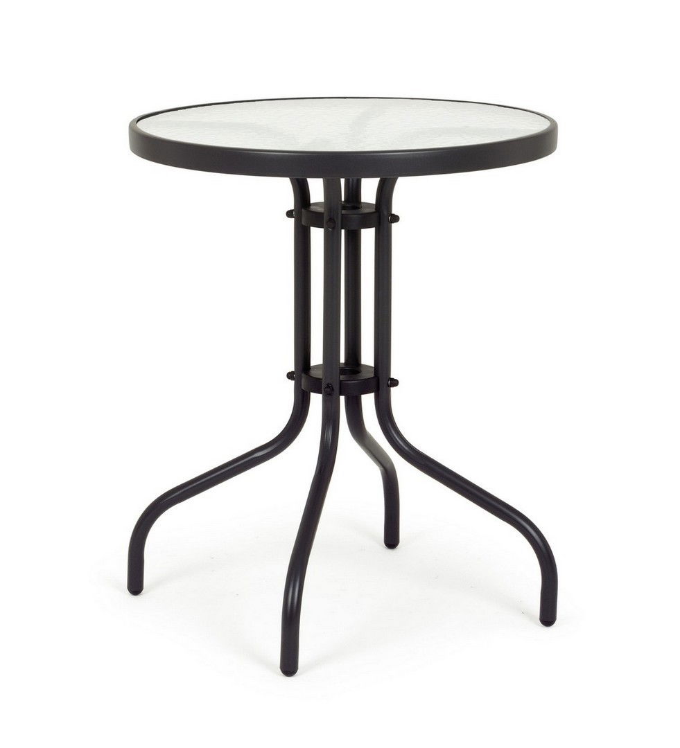 Masa de gradina / terasa din sticla si metal, Ripley Transparent / Negru, Ø60xH70 cm