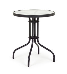 Masa de gradina / terasa din sticla si metal, Ripley Transparent / Negru, Ø60xH70 cm