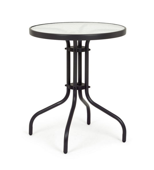 Masa de gradina / terasa din sticla si metal, Ripley Transparent / Negru, Ø60xH70 cm