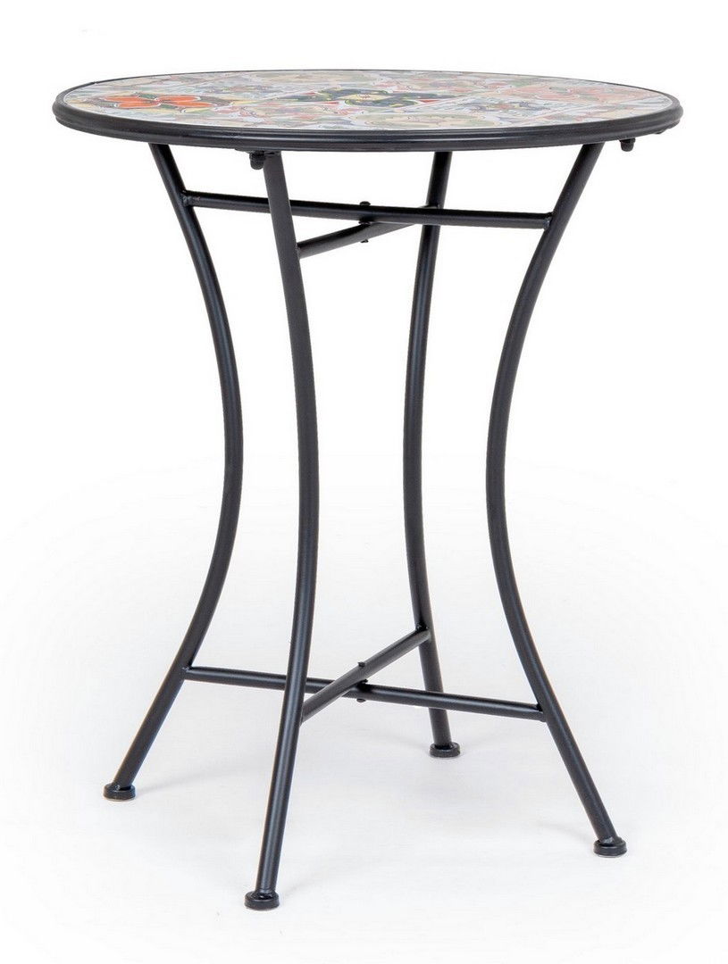 Masa de gradina / terasa din ceramica si metal, Paloma Multicolor / Negru, Ø60xH75 cm