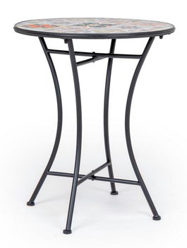 Masa de gradina / terasa din ceramica si metal, Paloma Multicolor / Negru, Ø60xH75 cm
