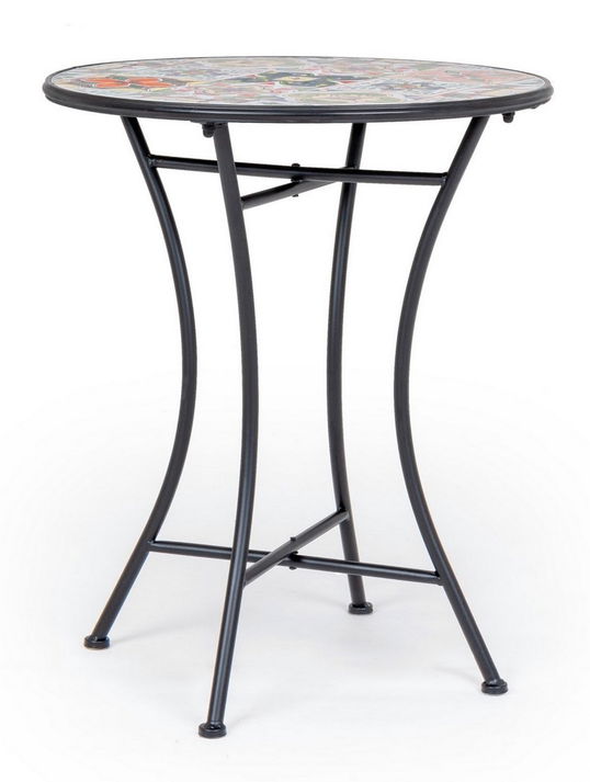 Masa de gradina / terasa din ceramica si metal, Paloma Multicolor / Negru, Ø60xH75 cm