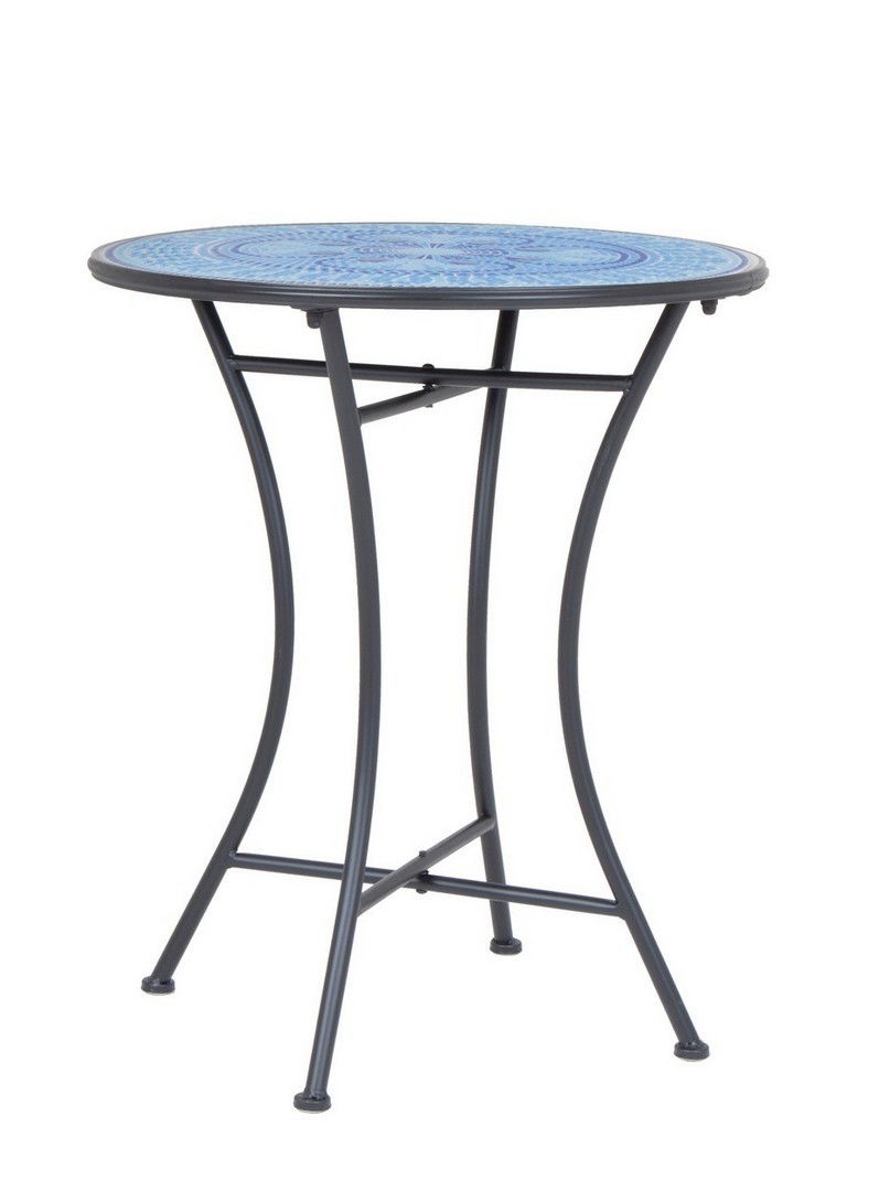 Masa de gradina / terasa din ceramica si metal, Bisanzio Albastru / Negru, Ø60xH75 cm