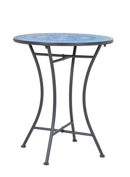 Masa de gradina / terasa din ceramica si metal, Bisanzio Albastru / Negru, Ø60xH75 cm