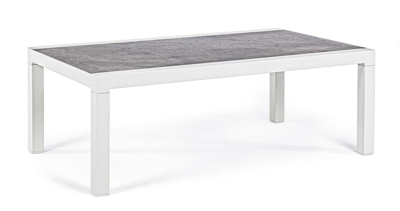 Masa de cafea pentru gradina / terasa din ceramica si aluminiu, Kledi Gri / Alb, L120xl70xH43 cm