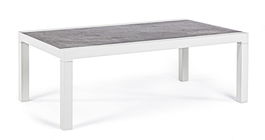 Masa de cafea pentru gradina / terasa din ceramica si aluminiu, Kledi Gri / Alb, L120xl70xH43 cm