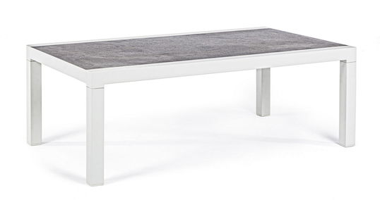 Masa de cafea pentru gradina / terasa din ceramica si aluminiu, Kledi Gri / Alb, L120xl70xH43 cm