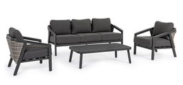 Set mobilier pentru gradina / terasa, Cordova Antracit, 2 fotolii + canapea 3 locuri + masa de cafea