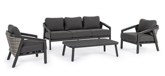 Set mobilier pentru gradina / terasa, Cordova Antracit, 2 fotolii + canapea 3 locuri + masa de cafea