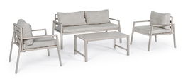Set mobilier pentru gradina / terasa, Lorillard Gri Deschis / Ivoir, 2 fotolii + canapea 2 locuri + masa de cafea
